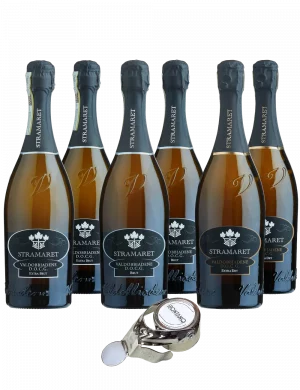 Stramaret Valdobbiadene Prosecco Superiore DOCG Sechsrepaket mit gratis Stopper